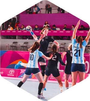 Kathy competing in Handball